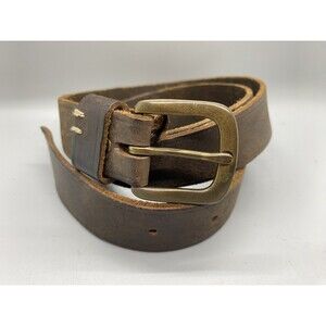 VTG H&M Brown Rustic Leather Belt Brass Buckle Sz 37-38 Made In Italy #873190